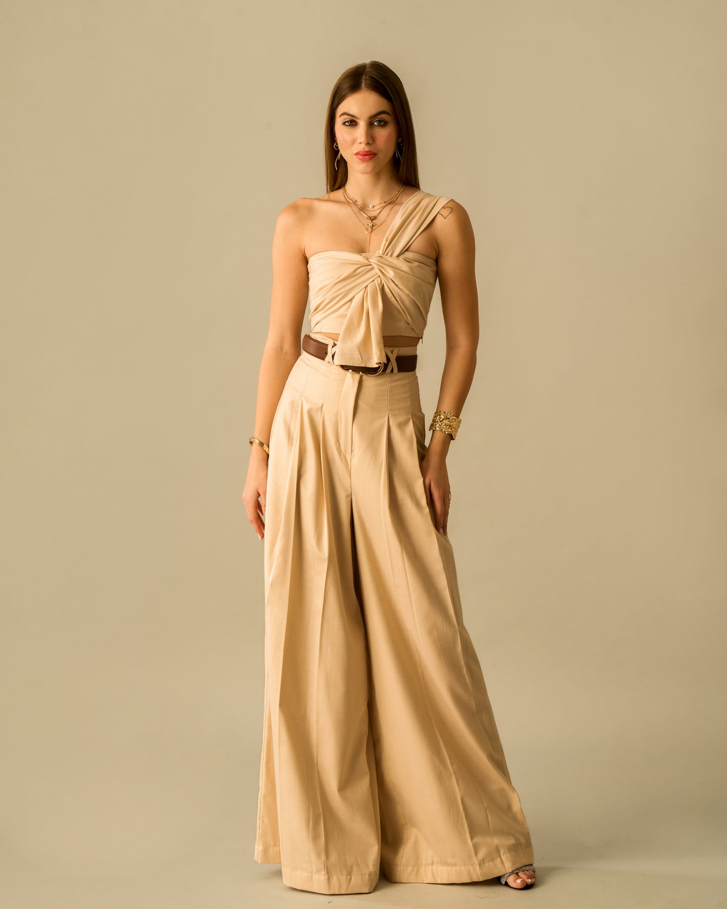 Golden Embrace One Shoulder Top