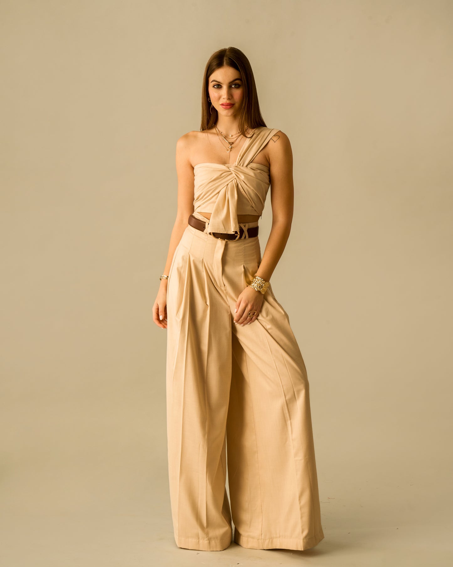 Golden Embrace One Shoulder Top