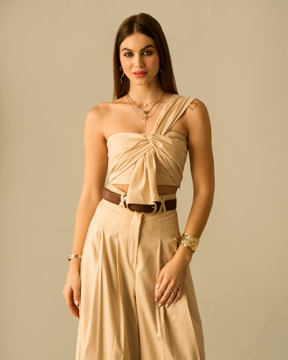 Golden Embrace One Shoulder Top